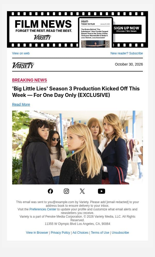 'Big Little Lies' Season 3 Production Kicked Off This Week — For One Day Only (EXCLUSIVE) email from Variety screenshot