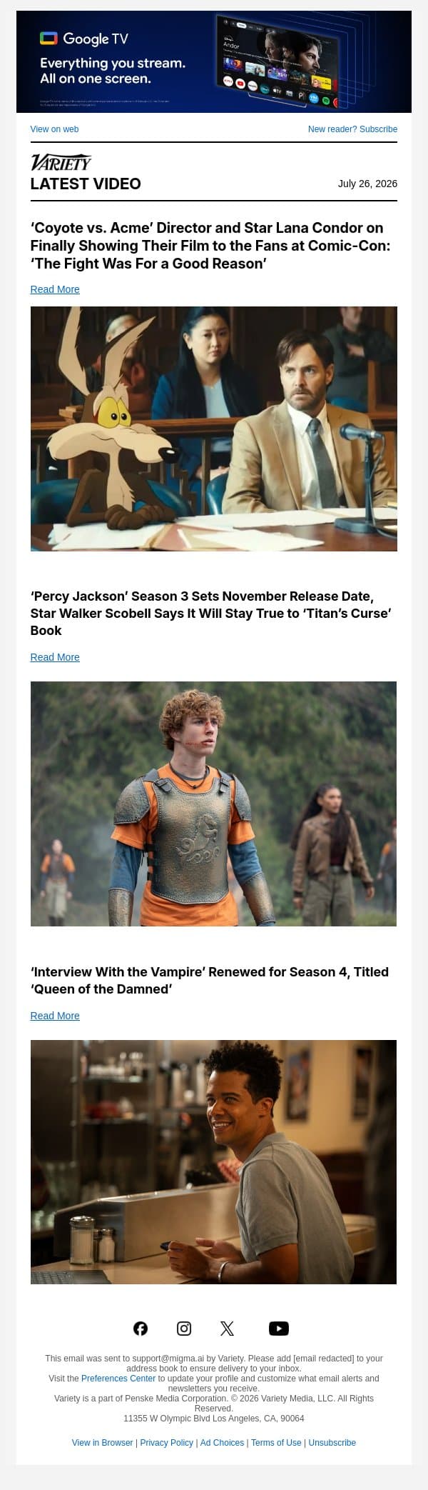 ‘Coyote vs. Acme’ Director and Star Lana Condor on Finally Showing Their Film to the Fans at Comic-Con: ‘The Fight Was For a Good Reason’ email from Variety screenshot