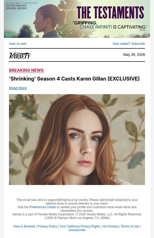'Shrinking' Season 4 Casts Karen Gillan (EXCLUSIVE) email from Variety screenshot
