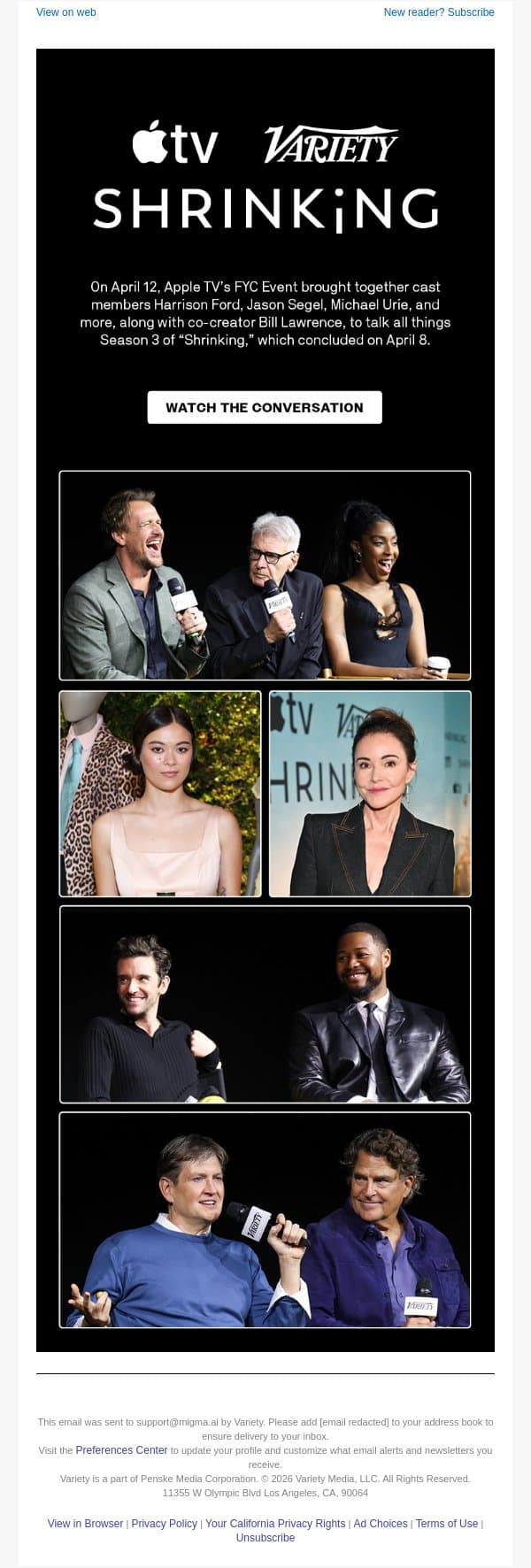 Apple TV's 'Shrinking' FYC Event – Watch the Cast Talk Season 3 email from Variety screenshot