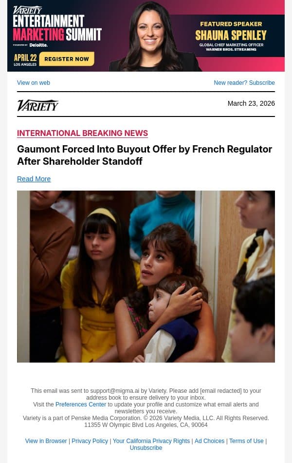 Gaumont Forced Into Buyout Offer by French Regulator After Shareholder Standoff email from Variety screenshot