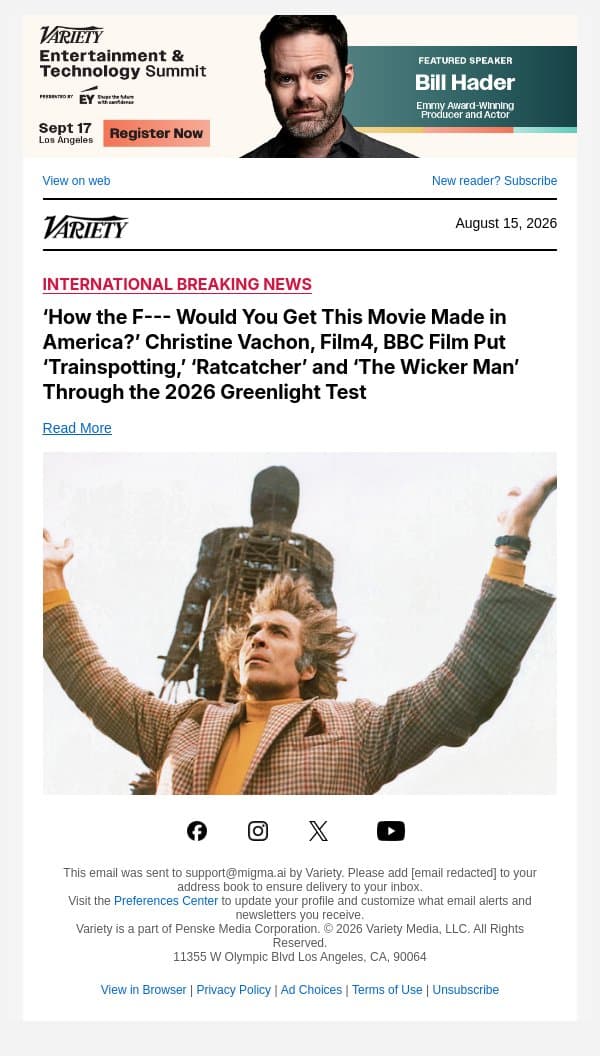 ‘How the F--- Would You Get This Movie Made in America?’ Christine Vachon, Film4, BBC Film Put ‘Trainspotting,’ ‘Ratcatcher’ and ‘The Wicker Man’ Through the 2026 Greenlight Test email from Variety screenshot