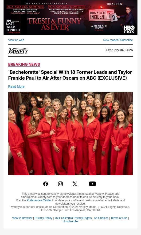 'Bachelorette' Special With 18 Former Leads and Taylor Frankie Paul to Air After Oscars on ABC (EXCLUSIVE) email from Variety screenshot