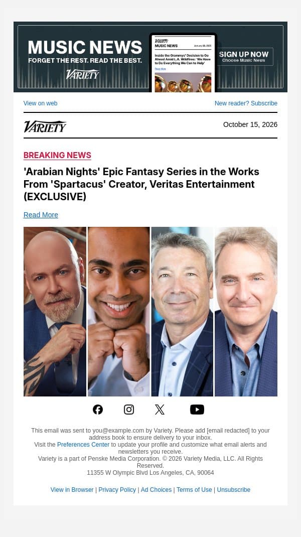 'Arabian Nights' Epic Fantasy Series in the Works From 'Spartacus' Creator, Veritas Entertainment (EXCLUSIVE) email from Variety screenshot