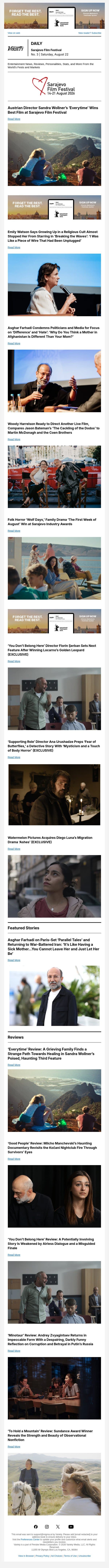 ‘Everytime’ Wins Heart; Watson on Cult; Farhadi Calls for Unity email from Variety screenshot