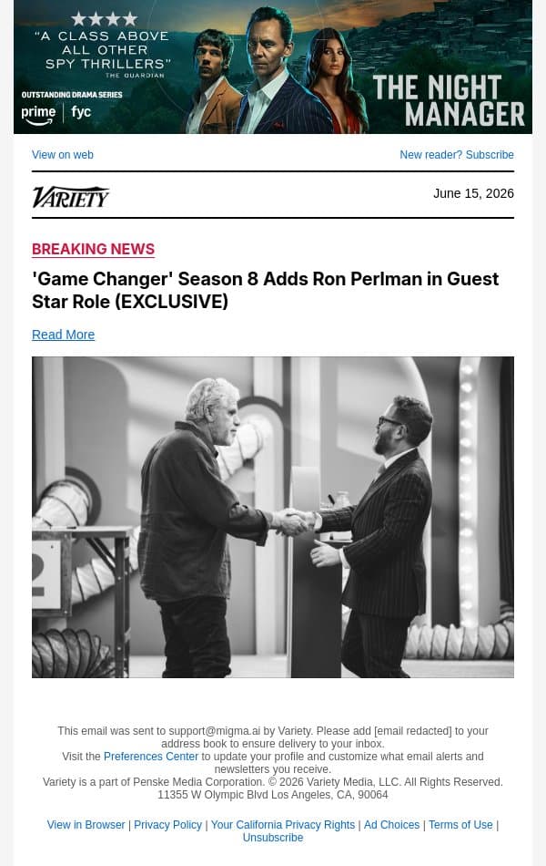 'Game Changer' Season 8 Adds Ron Perlman in Guest Star Role (EXCLUSIVE) email from Variety screenshot