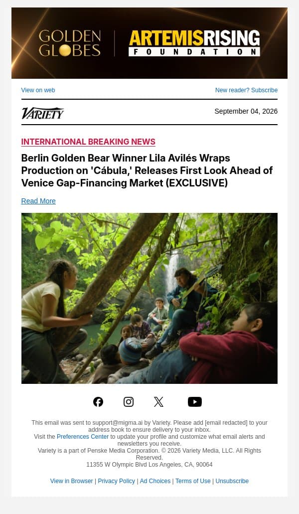 Berlin Golden Bear Winner Lila Avilés Wraps Production on 'Cábula,' Releases First Look Ahead of Venice Gap-Financing Market (EXCLUSIVE) email from Variety screenshot
