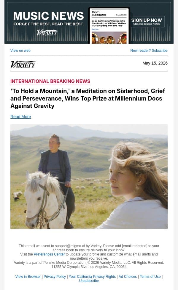 'To Hold a Mountain,' a Meditation on Sisterhood, Grief and Perseverance, Wins Top Prize at Millennium Docs Against Gravity email from Variety screenshot
