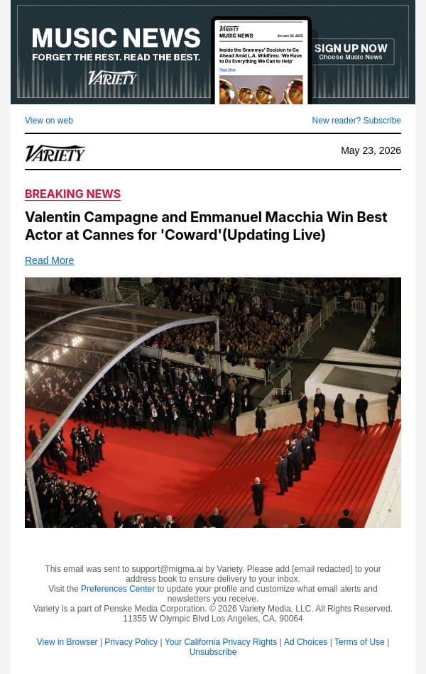 Valentin Campagne and Emmanuel Macchia Win Best Actor at Cannes for 'Coward'(Updating Live) email from Variety screenshot