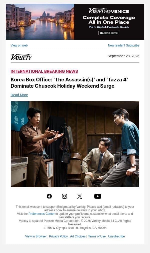 Korea Box Office: 'The Assassin(s)' and 'Tazza 4' Dominate Chuseok Holiday Weekend Surge email from Variety screenshot