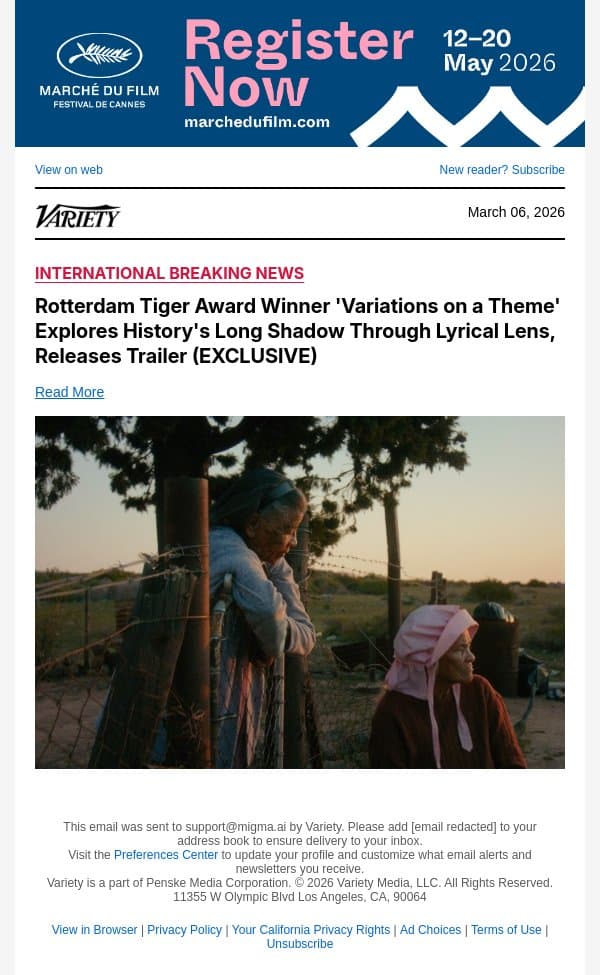 Rotterdam Tiger Award Winner 'Variations on a Theme' Explores History's Long Shadow Through Lyrical Lens, Releases Trailer (EXCLUSIVE) email from Variety screenshot