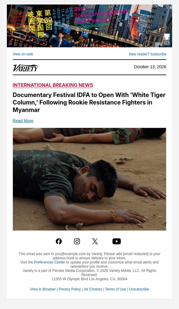 Documentary Festival IDFA to Open With 'White Tiger Column,' Following Rookie Resistance Fighters in Myanmar email from Variety screenshot