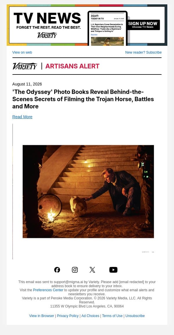 'The Odyssey' Photo Books Reveal Behind-the-Scenes Secrets of Filming the Trojan Horse, Battles and More email from Variety screenshot