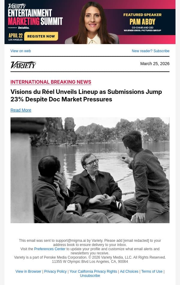 Visions du Réel Unveils Lineup as Submissions Jump 23% Despite Doc Market Pressures email from Variety screenshot