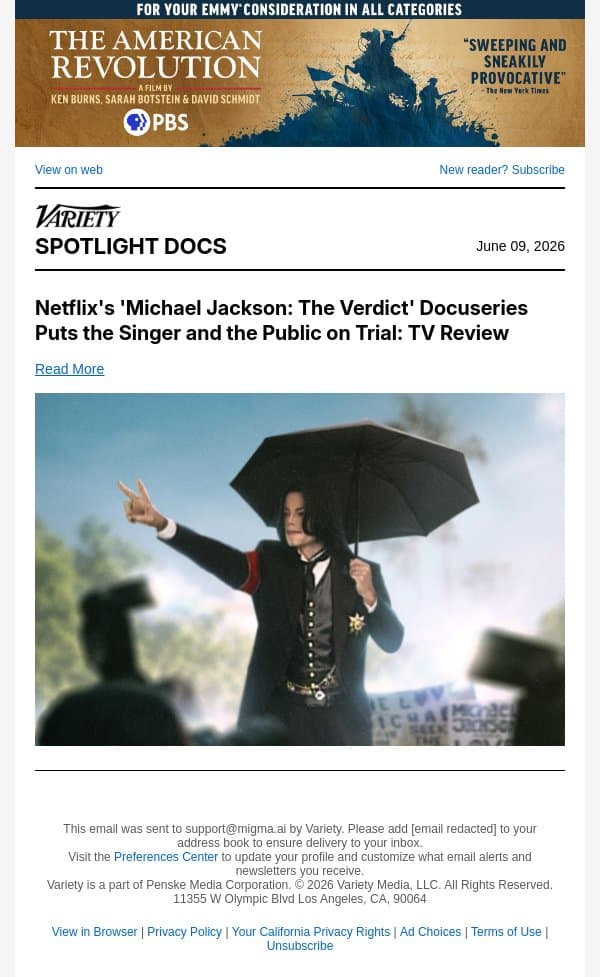Netflix's 'Michael Jackson: The Verdict' Docuseries Puts the Singer and the Public on Trial: TV Review email from Variety screenshot