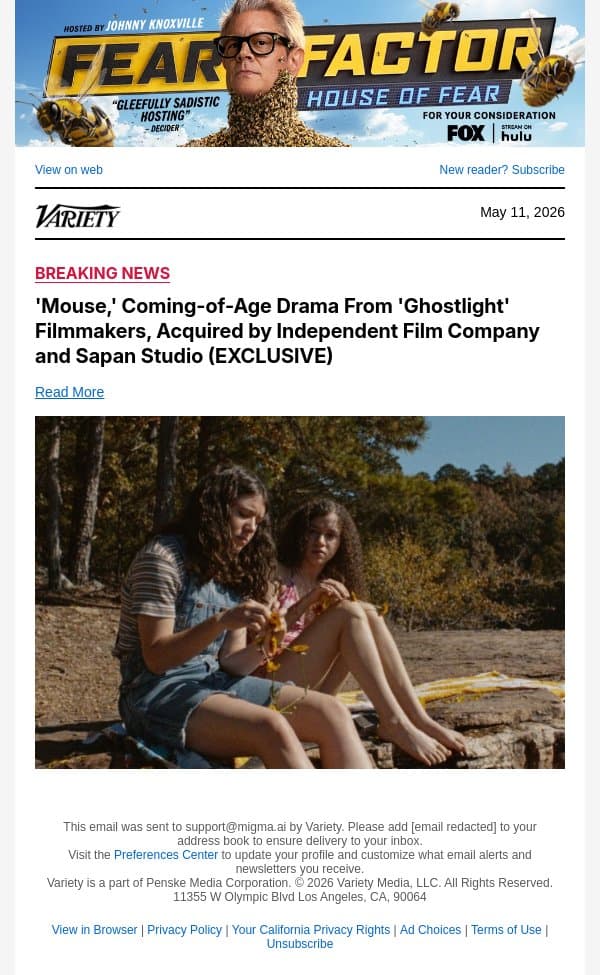 'Mouse,' Coming-of-Age Drama From 'Ghostlight' Filmmakers, Acquired by Independent Film Company and Sapan Studio (EXCLUSIVE) email from Variety screenshot
