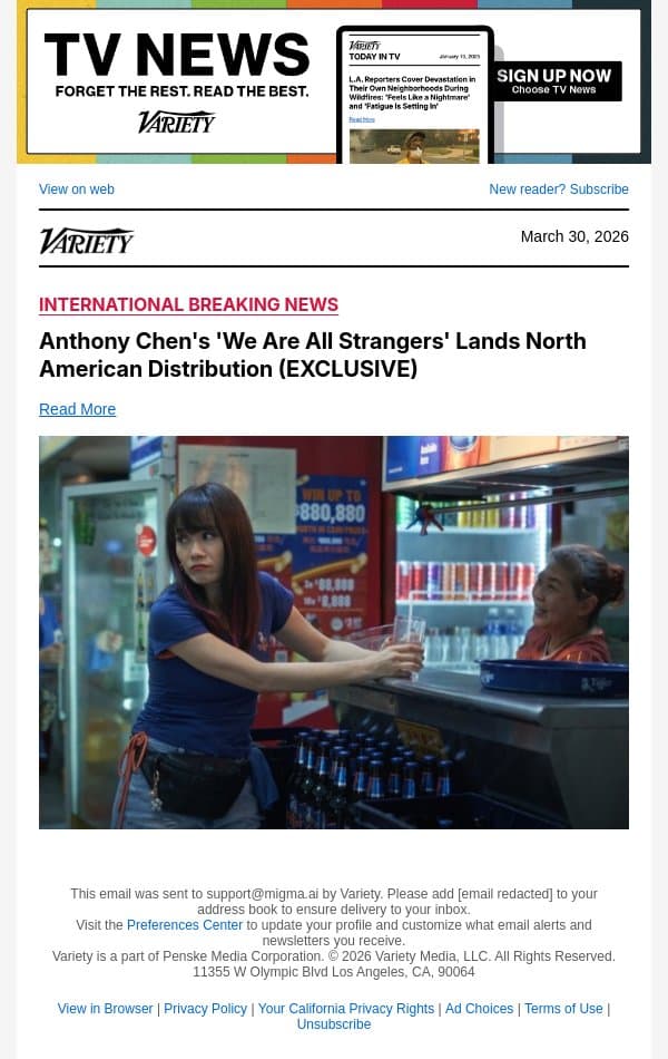Anthony Chen's 'We Are All Strangers' Lands North American Distribution (EXCLUSIVE) email from Variety screenshot