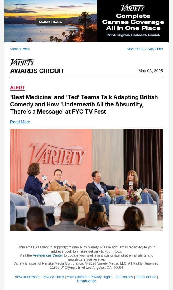 'Best Medicine' and 'Ted' Teams Talk Adapting British Comedy and How 'Underneath All the Absurdity, There's a Message' at FYC TV Fest email from Variety screenshot