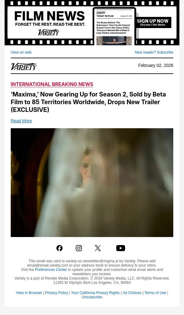 ‘Maxima,’ Now Gearing Up for Season 2, Sold by Beta Film to 85 Territories Worldwide, Drops New Trailer (EXCLUSIVE) email from Variety screenshot