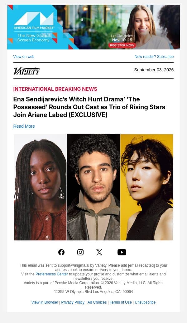 Ena Sendijarevic’s Witch Hunt Drama’ ‘The Possessed’ Rounds Out Cast as Trio of Rising Stars Join Ariane Labed (EXCLUSIVE) email from Variety screenshot