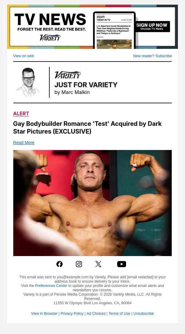 Gay Bodybuilder Romance 'Test' Acquired by Dark Star Pictures (EXCLUSIVE) email from Variety screenshot