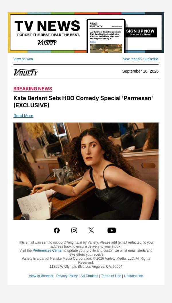 Kate Berlant Sets HBO Comedy Special 'Parmesan' (EXCLUSIVE) email from Variety screenshot
