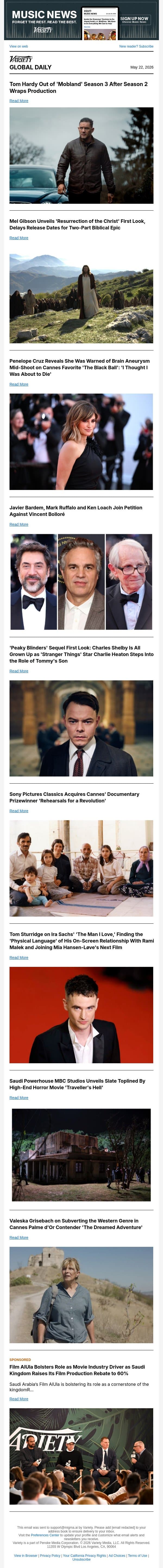 Tom Hardy Fired; 'Resurrection' First Look; Cruz on 'Black Ball' email from Variety screenshot