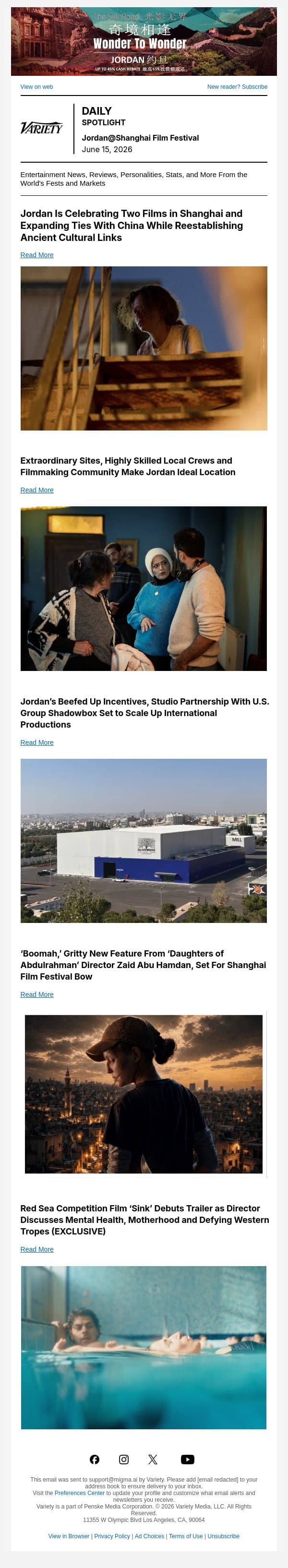 Jordan’s Shanghai Duo, China Ambitions; Locations Mark Jordan Apart; Jordanian Incentives, Studio Partnerships email from Variety screenshot