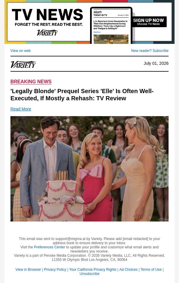 'Legally Blonde' Prequel Series 'Elle' Is Often Well-Executed, If Mostly a Rehash: TV Review email from Variety screenshot