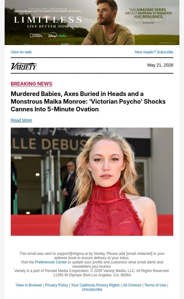 Murdered Babies, Axes Buried in Heads and a Monstrous Maika Monroe: ‘Victorian Psycho’ Shocks Cannes Into 5-Minute Ovation email from Variety screenshot