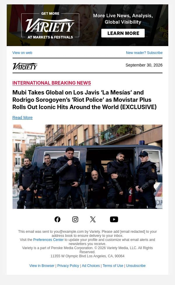 Mubi Takes Global on Los Javis ‘La Mesías’ and Rodrigo Sorogoyen’s ‘Riot Police’ as Movistar Plus Rolls Out Iconic Hits Around the World (EXCLUSIVE) email from Variety screenshot