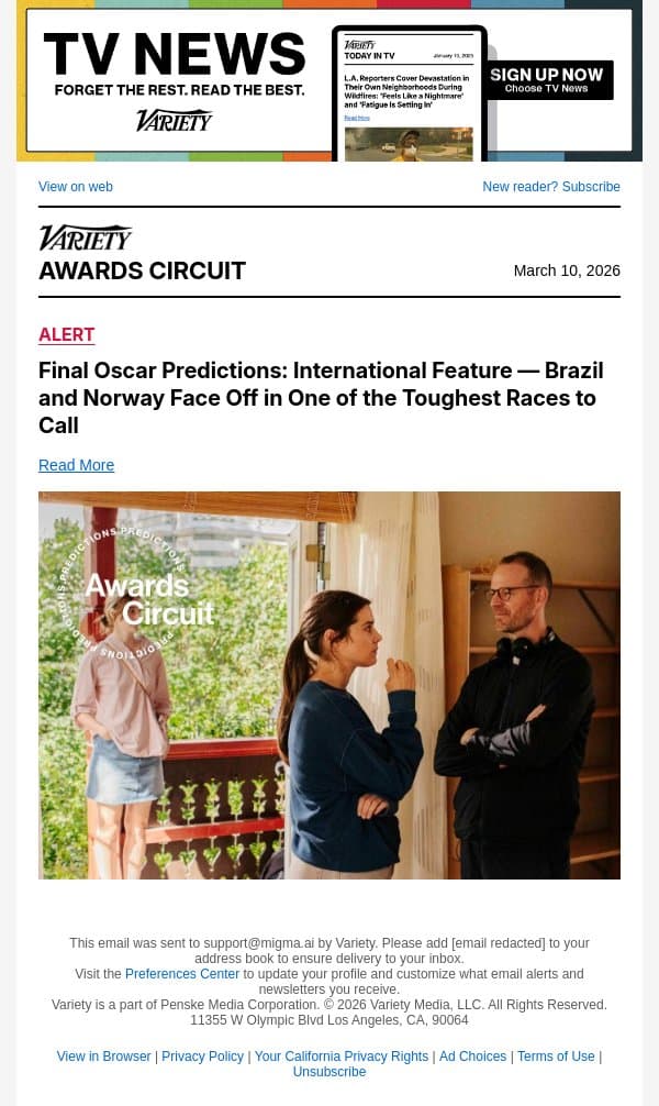 Final Oscar Predictions: International Feature — Brazil and Norway Face Off in One of the Toughest Races to Call email from Variety screenshot