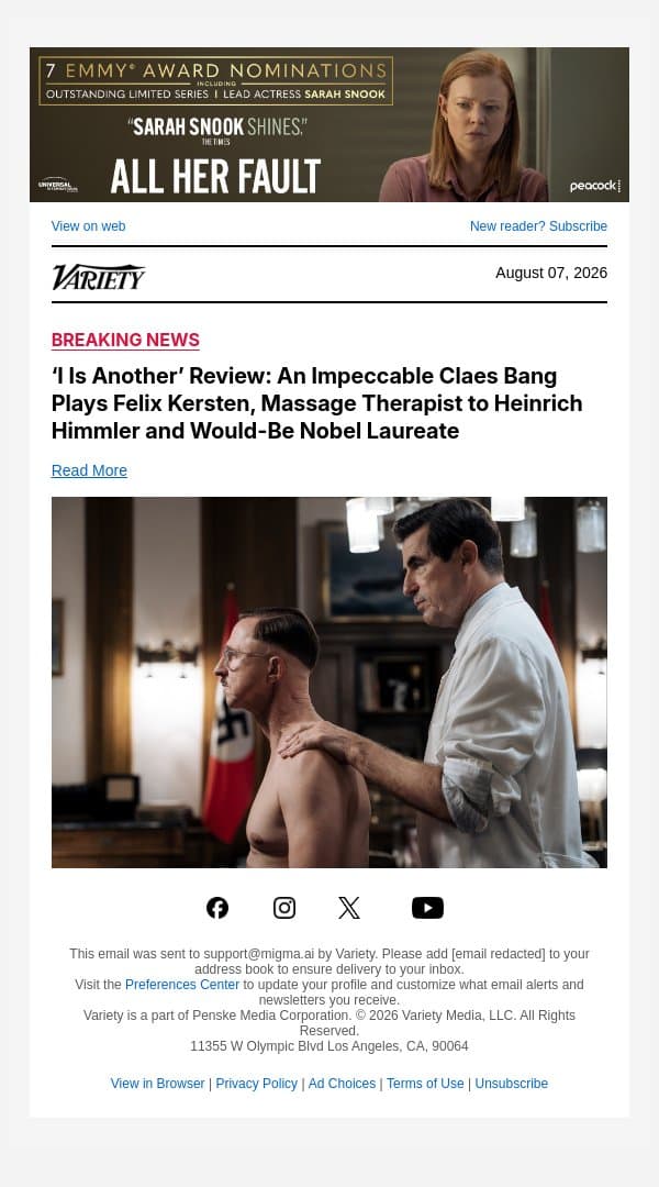 ‘I Is Another’ Review: An Impeccable Claes Bang Plays Felix Kersten, Massage Therapist to Heinrich Himmler and Would-Be Nobel Laureate email from Variety screenshot