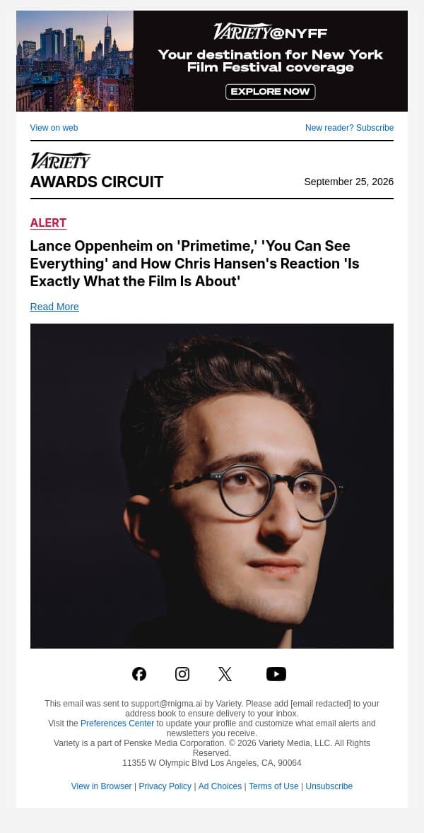 Lance Oppenheim on 'Primetime,' 'You Can See Everything' and How Chris Hansen's Reaction 'Is Exactly What the Film Is About' email from Variety screenshot