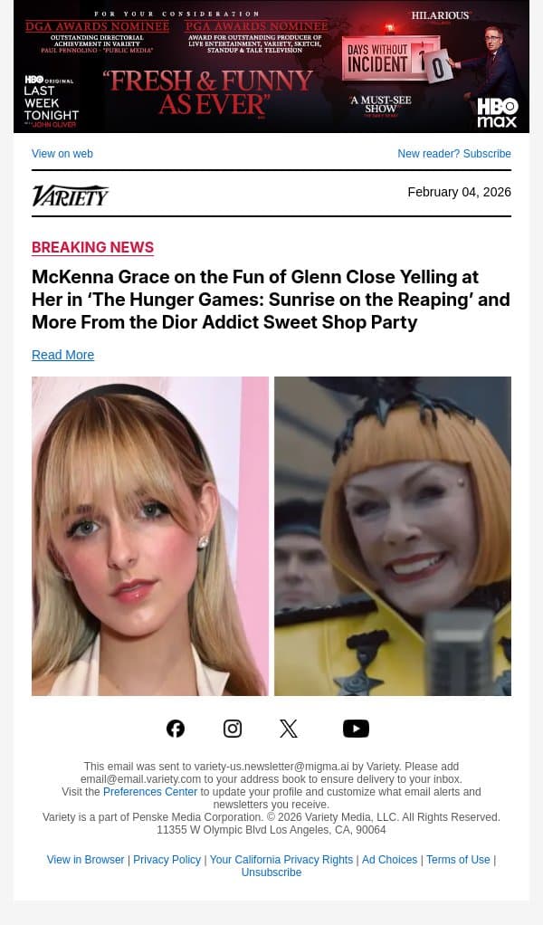 McKenna Grace on the Fun of Glenn Close Yelling at Her in ‘The Hunger Games: Sunrise on the Reaping’ and More From the Dior Addict Sweet Shop Party email from Variety screenshot