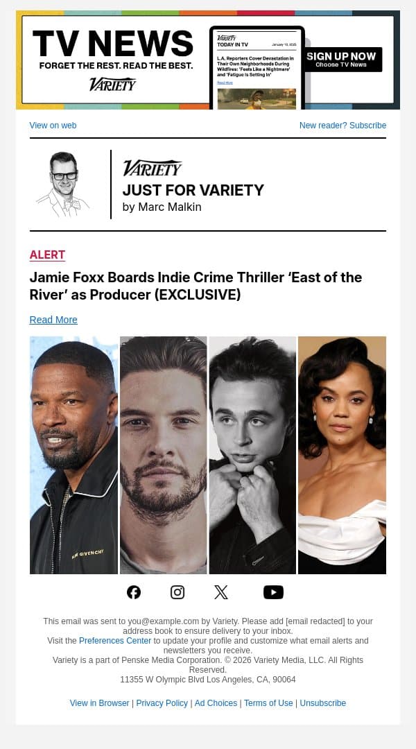 Jamie Foxx Boards Indie Crime Thriller ‘East of the River’ as Producer (EXCLUSIVE) email from Variety screenshot