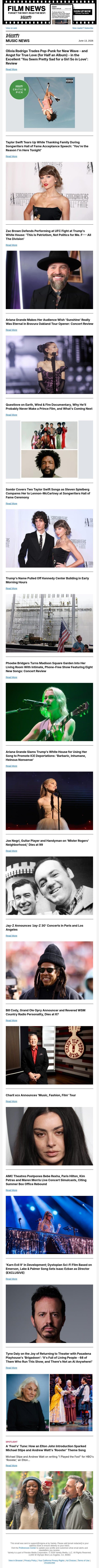 Olivia Rodrigo's 'Pretty Sad' Album Reviewed; Taylor Swift Accepts Songwriters Honor; Ariana Grande, Phoebe Bridgers Concert Reviews email from Variety screenshot
