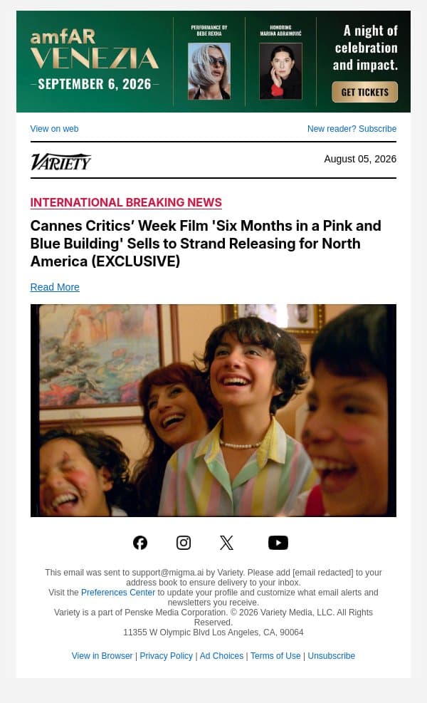 Cannes Critics’ Week Film 'Six Months in a Pink and Blue Building' Sells to Strand Releasing for North America (EXCLUSIVE) email from Variety screenshot