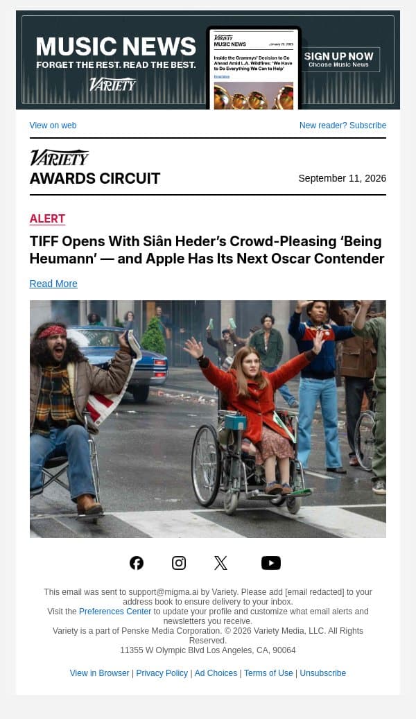 TIFF Opens With Siân Heder’s Crowd-Pleasing ‘Being Heumann’ — and Apple Has Its Next Oscar Contender email from Variety screenshot