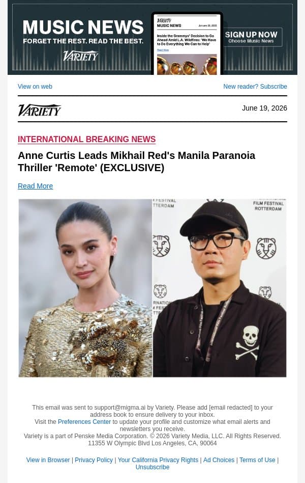 Anne Curtis Leads Mikhail Red's Manila Paranoia Thriller 'Remote' (EXCLUSIVE) email from Variety screenshot