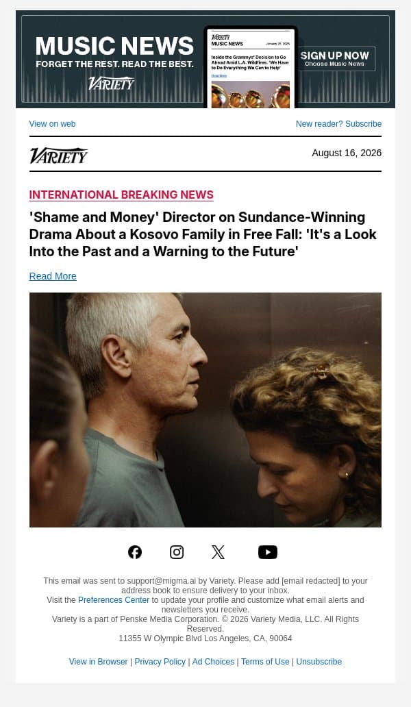'Shame and Money' Director on Sundance-Winning Drama About a Kosovo Family in Free Fall: 'It's a Look Into the Past and a Warning to the Future' email from Variety screenshot