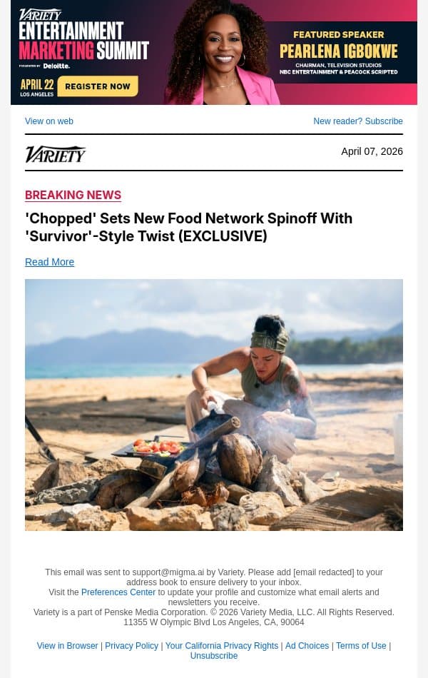 'Chopped' Sets New Food Network Spinoff With 'Survivor'-Style Twist (EXCLUSIVE) email from Variety screenshot