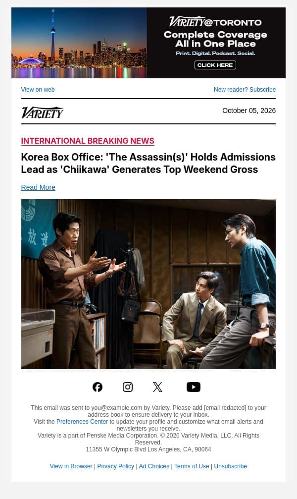 Korea Box Office: 'The Assassin(s)' Holds Admissions Lead as 'Chiikawa' Generates Top Weekend Gross email from Variety screenshot