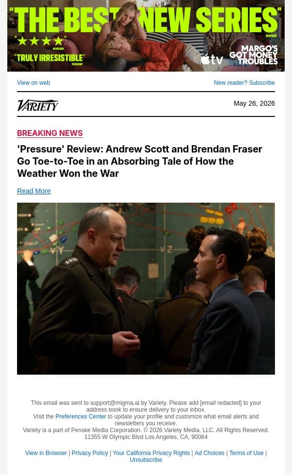 'Pressure' Review: Andrew Scott and Brendan Fraser Go Toe-to-Toe in an Absorbing Tale of How the Weather Won the War email from Variety screenshot