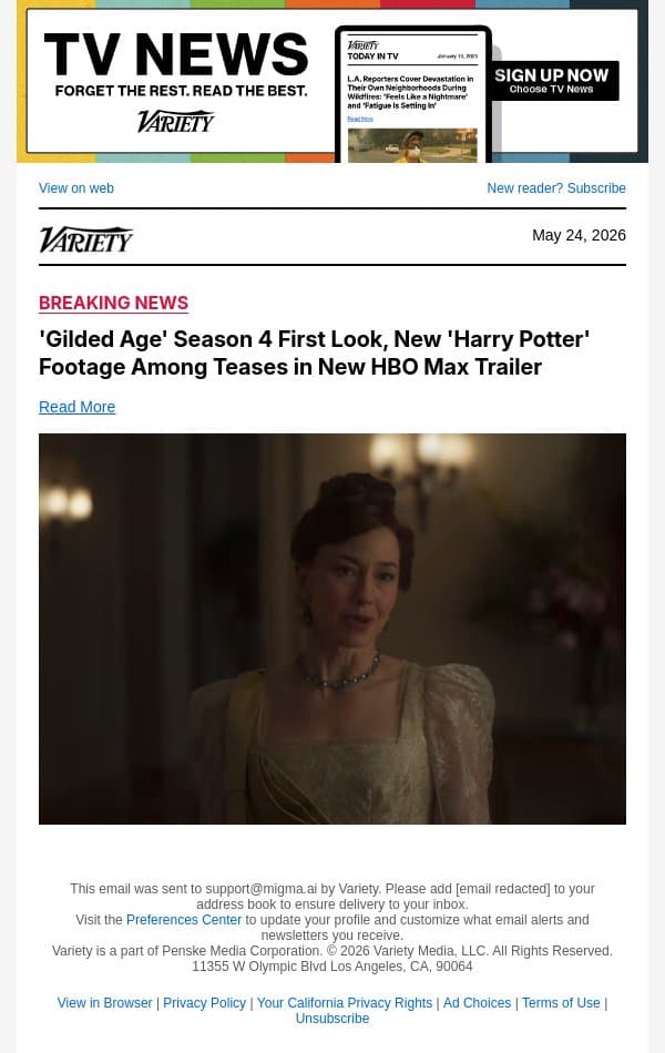 'Gilded Age' Season 4 First Look, New 'Harry Potter' Footage Among Teases in New HBO Max Trailer email from Variety screenshot