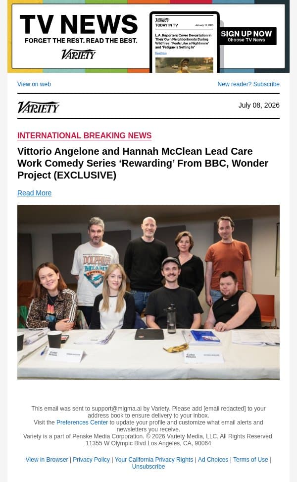 Vittorio Angelone and Hannah McClean Lead Care Work Comedy Series ‘Rewarding’ From BBC, Wonder Project (EXCLUSIVE) email from Variety screenshot
