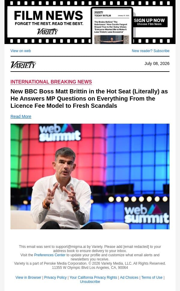 New BBC Boss Matt Brittin in the Hot Seat (Literally) as He Answers MP Questions on Everything From the Licence Fee Model to Fresh Scandals email from Variety screenshot