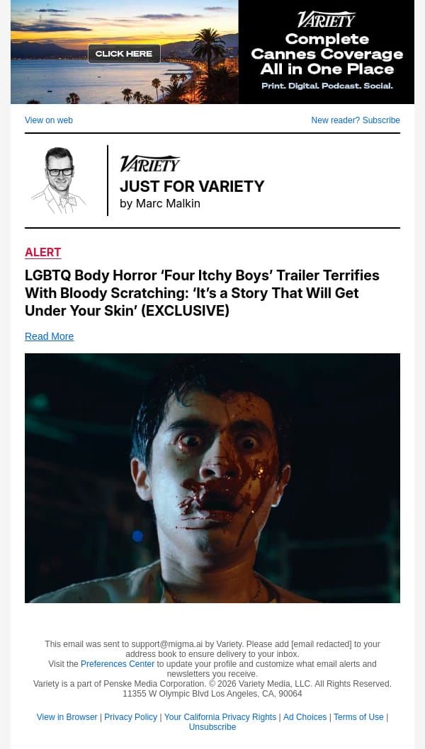 LGBTQ Body Horror ‘Four Itchy Boys’ Trailer Terrifies With Bloody Scratching: ‘It’s a Story That Will Get Under Your Skin’ (EXCLUSIVE) email from Variety screenshot