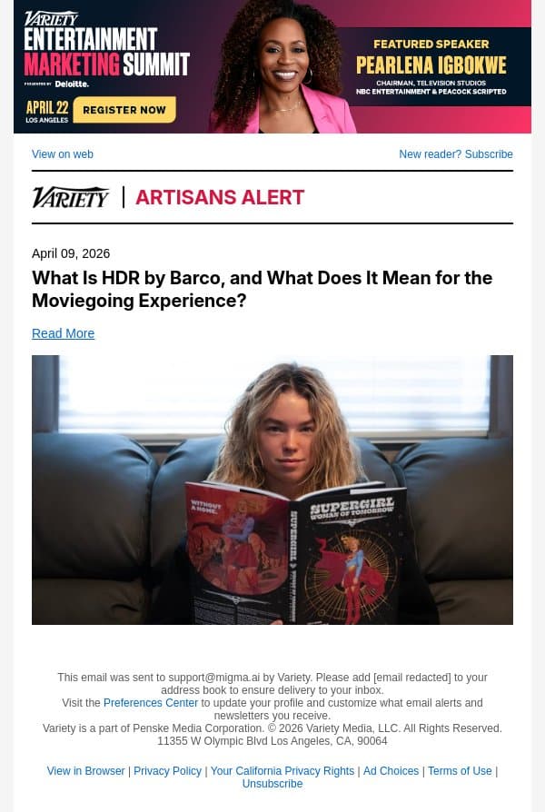 What Is HDR by Barco, and What Does It Mean for the Moviegoing Experience? email from Variety screenshot