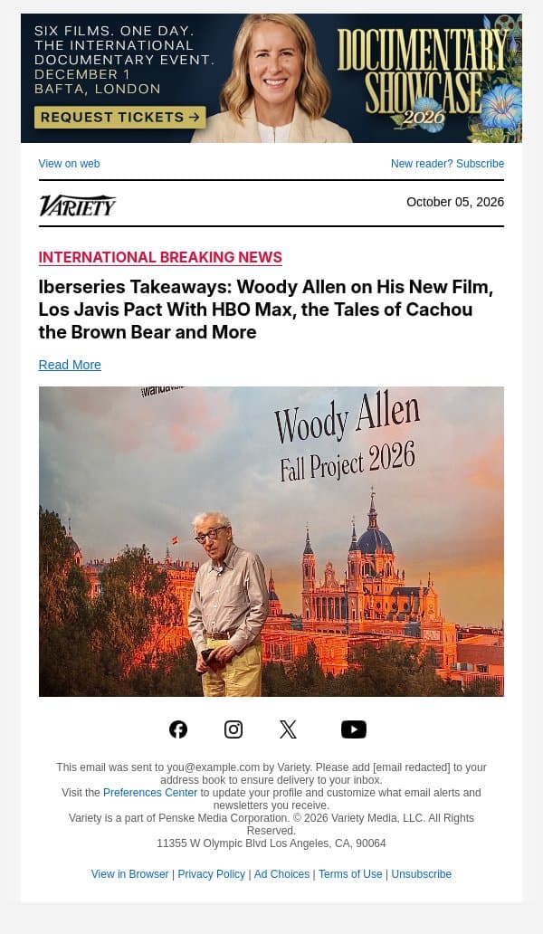 Iberseries Takeaways: Woody Allen on His New Film, Los Javis Pact With HBO Max, the Tales of Cachou the Brown Bear and More email from Variety screenshot